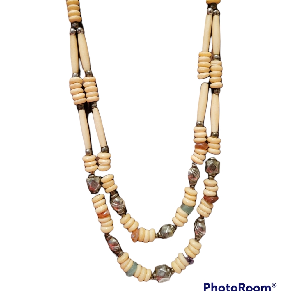 Vintage bone and semi precious stone necklace